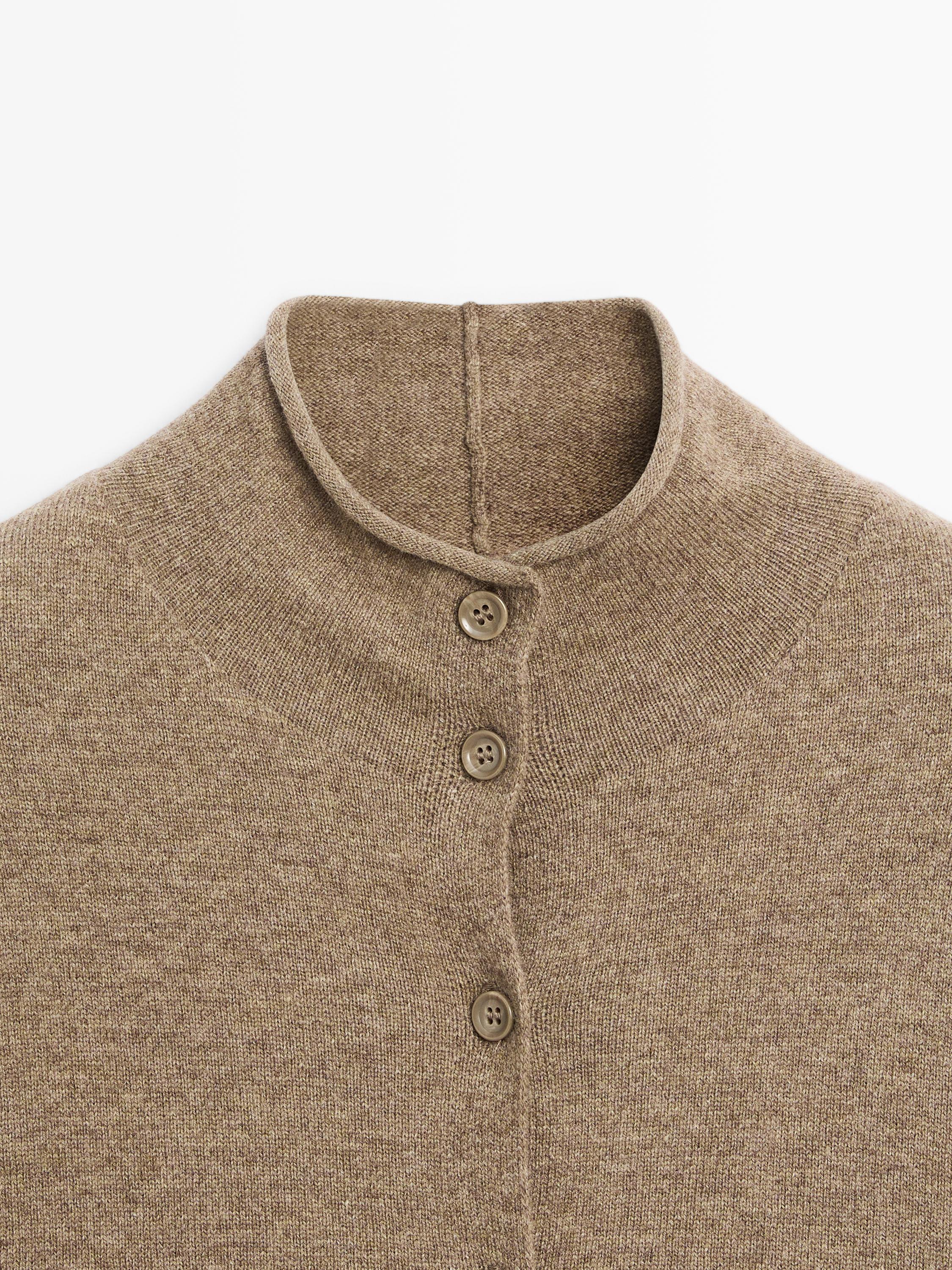 100% wool high neck knit cardigan