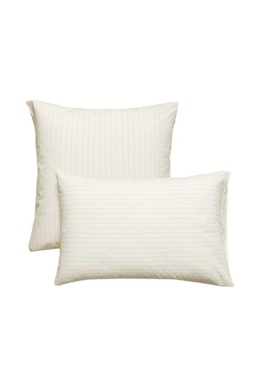 STRIPED WASHED COTTON PILLOWCASE - Yellow by Zara