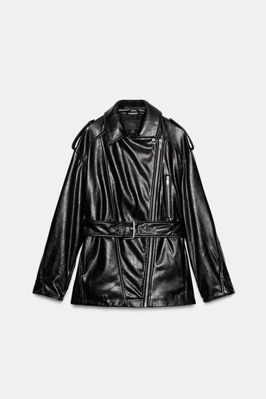 JAQUETA BIKER AMPLA DE POLIURETANO - Preto da Zara