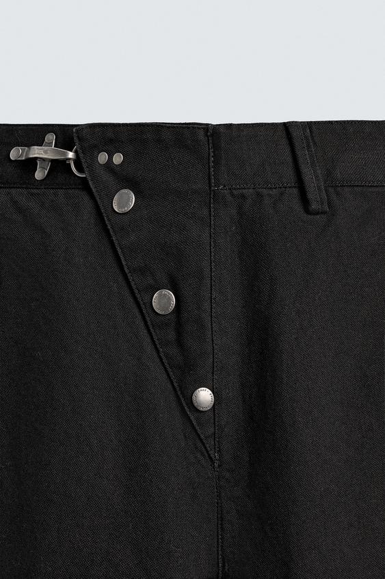 メタルボタン留めワイドレッグパンツ - ブラック | ZARA Japan / 日本