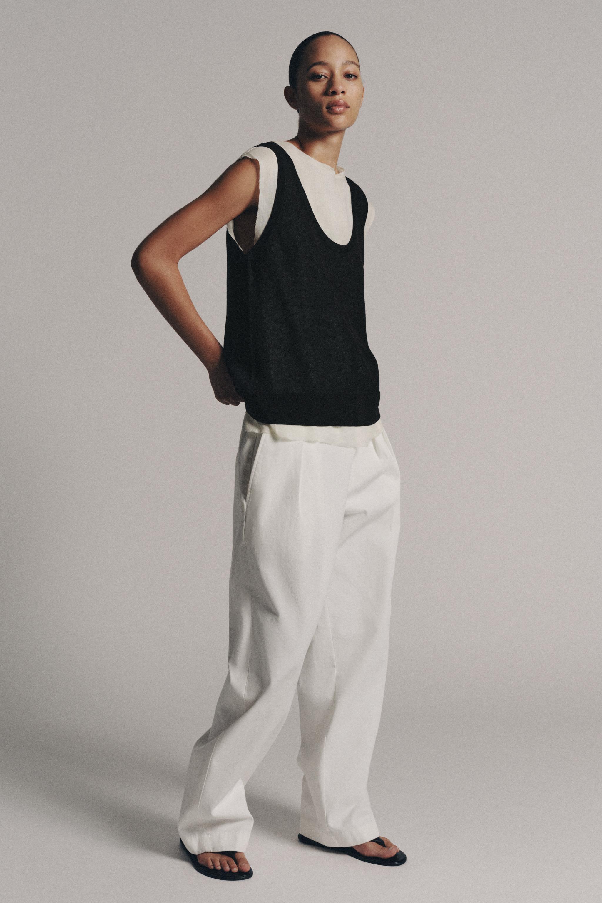 COMBINATION KNIT TOP — Ecru / Black