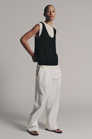 STRICKOBERTEIL MIT MATERIALKOMBINATION - Cremefarben / Schwarz von Zara