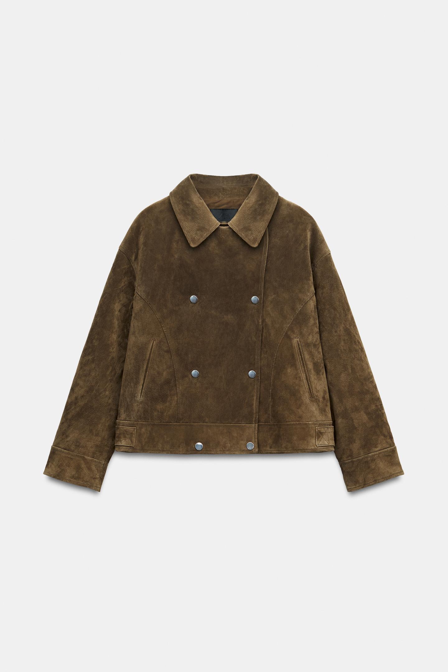 Женская куртка Zara 100% Leather Padded Jacket with Faux Fur Collar, цвет: Тёмный коричневый — фото 9