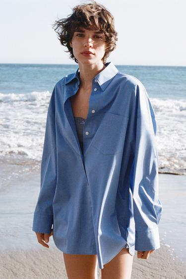 OVERSIZE GABARDINE SHIRT - Mid-blue by Zara