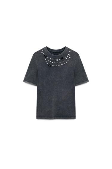 CAMISETA LAVADA JOYAS - Gris antracita de Zara