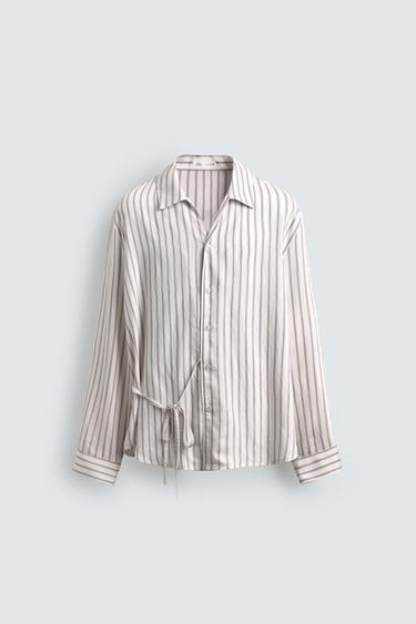 FLOWING STRIPED SHIRT WITH BOW - White by Zara
