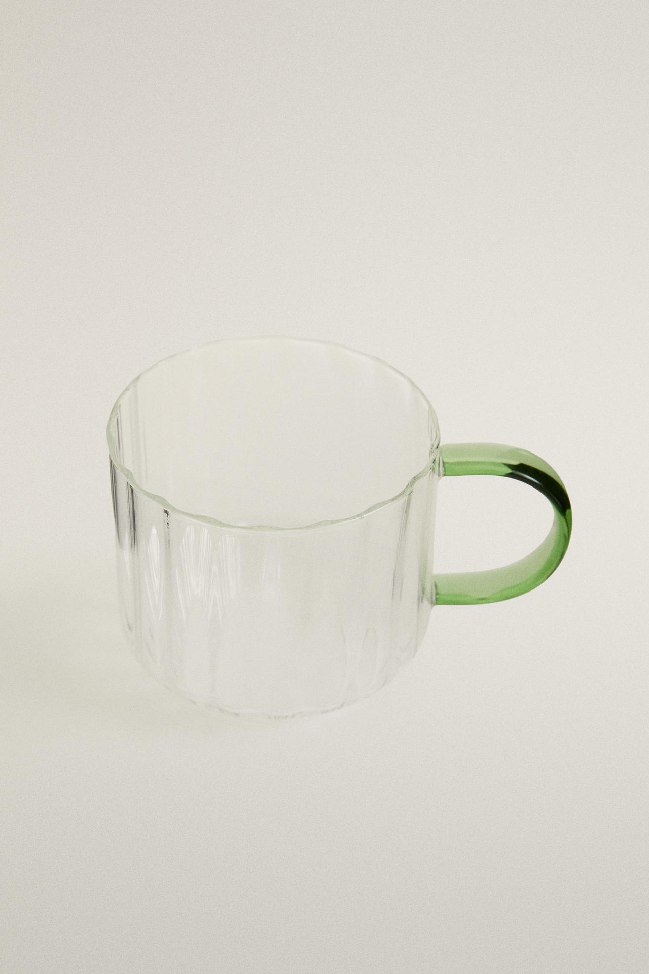 BOROSILICATE GLASS MUG WITH RAISED DESIGN — Green
