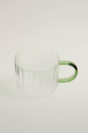 BOROSILICATE GLASS MUG WITH RAISED DESIGN - Green by Zara - Image 1