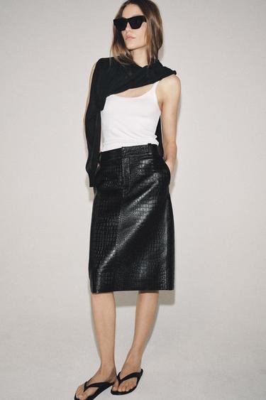 Zara ZW COLLECTION LIMITED EDITION COCO LEATHER SKIRT - Black