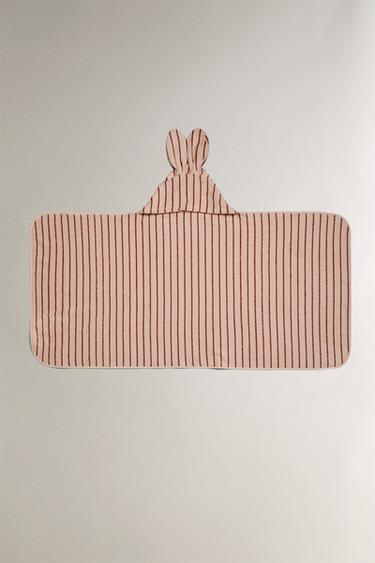 STRIPED VELOUR HOODED BATH TOWEL - Pink by Zara - Image 2