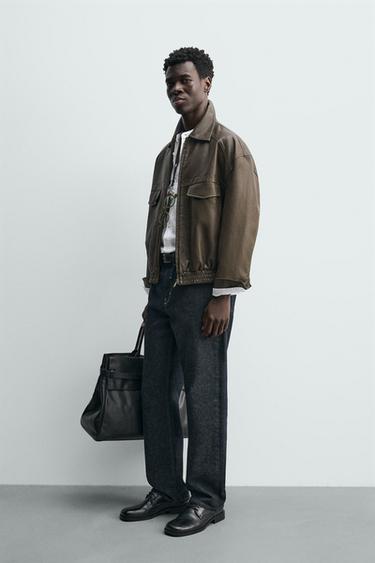 BLOUSON BOMBER EFFET MATIÈRE SYNTHÉTIQUE - Marron de Zara - Image 3