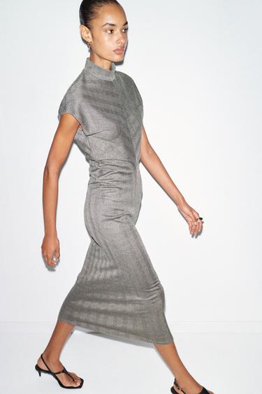 ROBE MI-LONGUE À CHEVRONS - Gris / Beige de Zara - Image 6