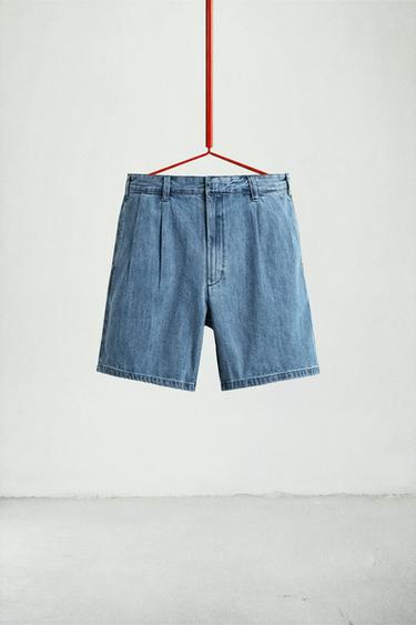برمودا DENIM بقصة RELAXED FIT بثنيات - أزرق فاتح by Zara