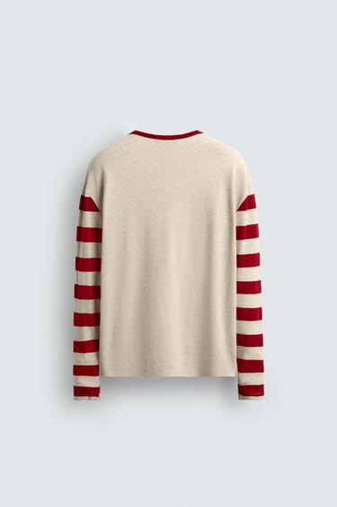 T-SHIRT COMBINÉ RAYURES - Beige de Zara - Image 7