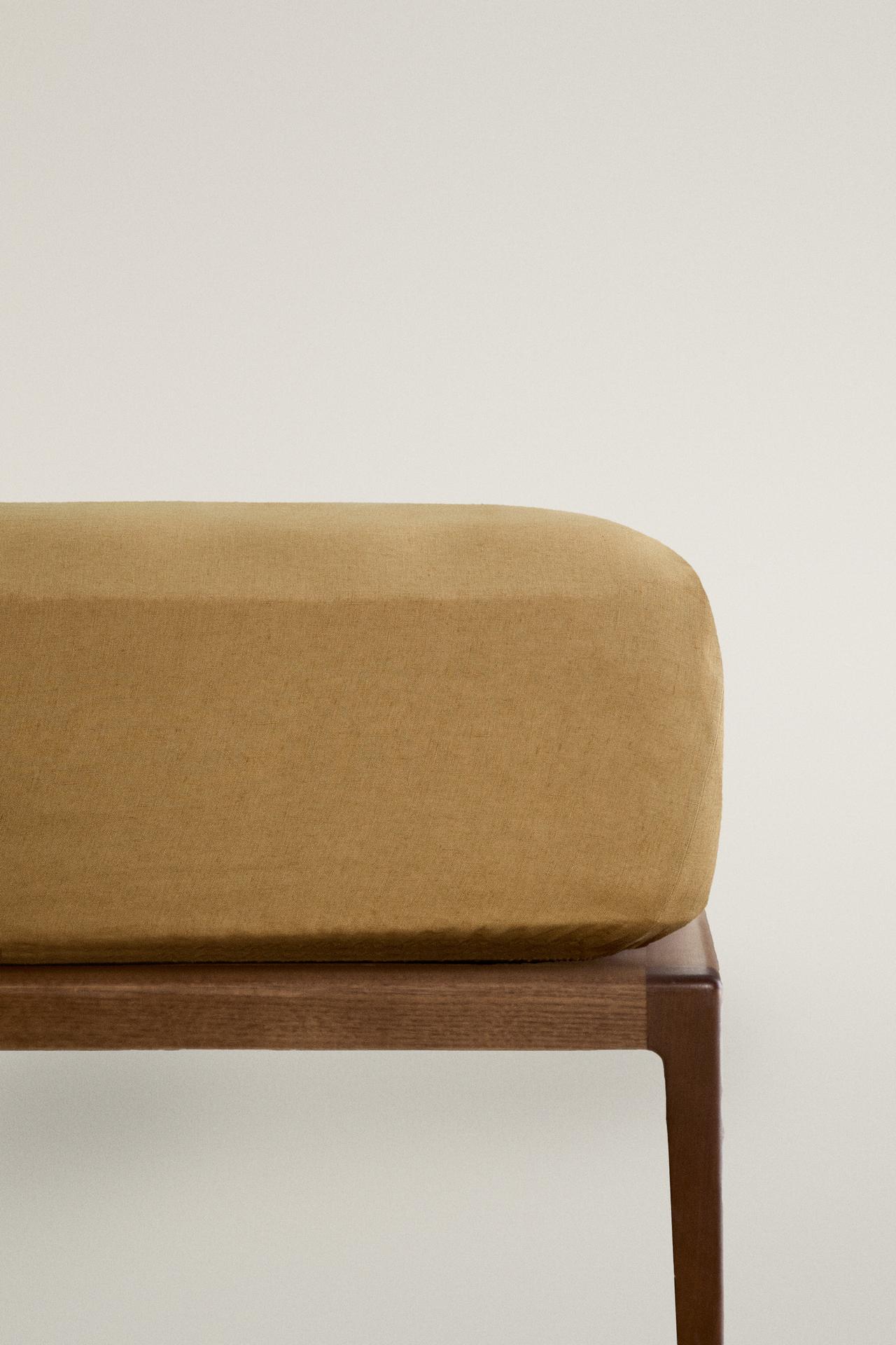 FADED LINEN FITTED SHEET (140 G/M²) — Caramel