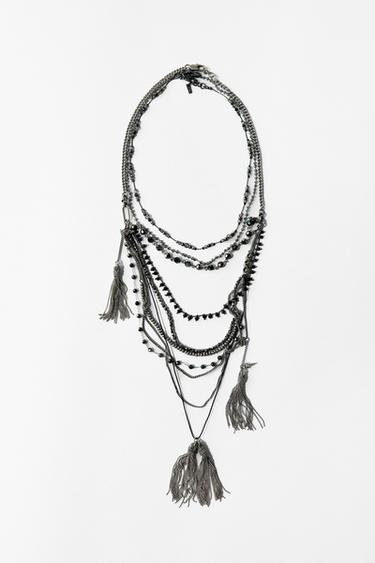 حزمة 3 عقود بخرزات وشراشيب - فضي الخاص بـ Zara