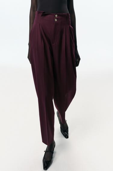 PAPER BAG TROUSERS WITH DARTS - Burgundy by Zara - Image 1