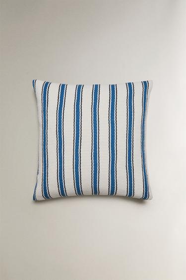 Zara STRIPED THROW PILLOW COVER - Blue - Image 0