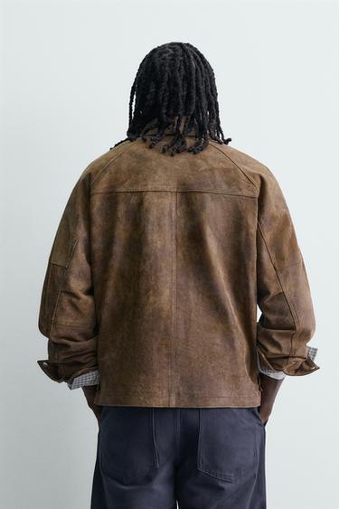 BLOUSON EN CUIR SUÉDÉ EFFET DÉLAVÉ - Marron de Zara - Image 2