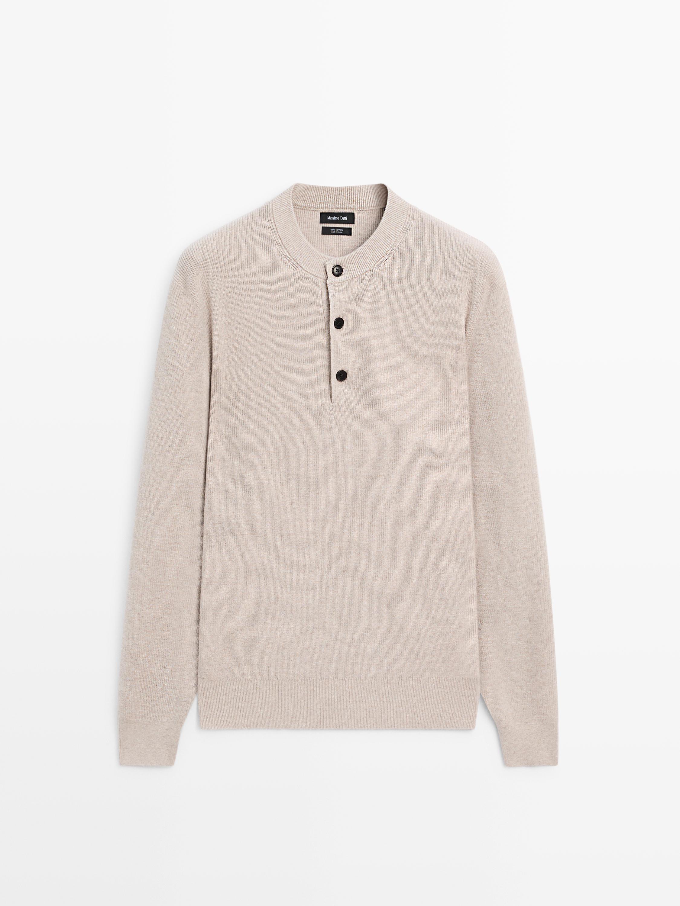 100% cotton knit henley sweater