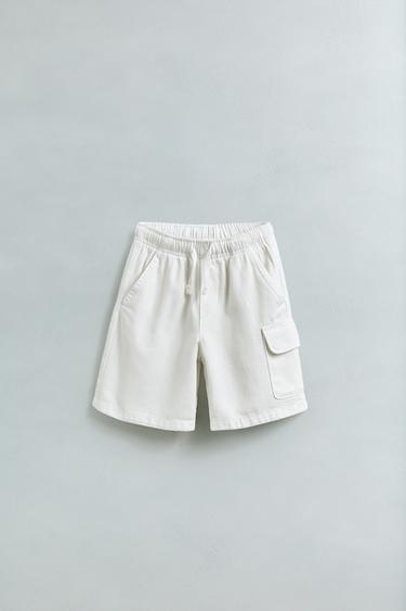 Zara FLOWY STRAIGHT CARGO SHORTS - White