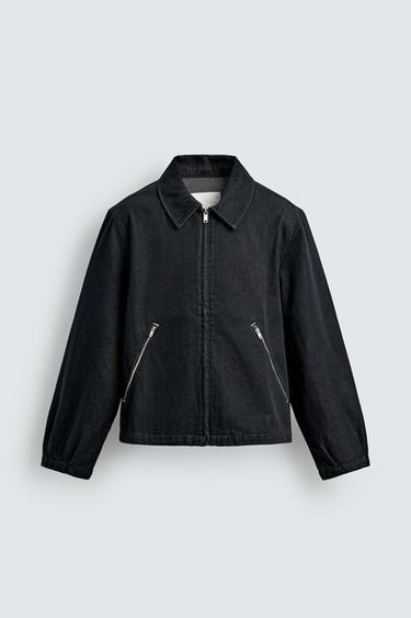 Zara CONTRAST TOPSTITCH DENIM JACKET - Indigo