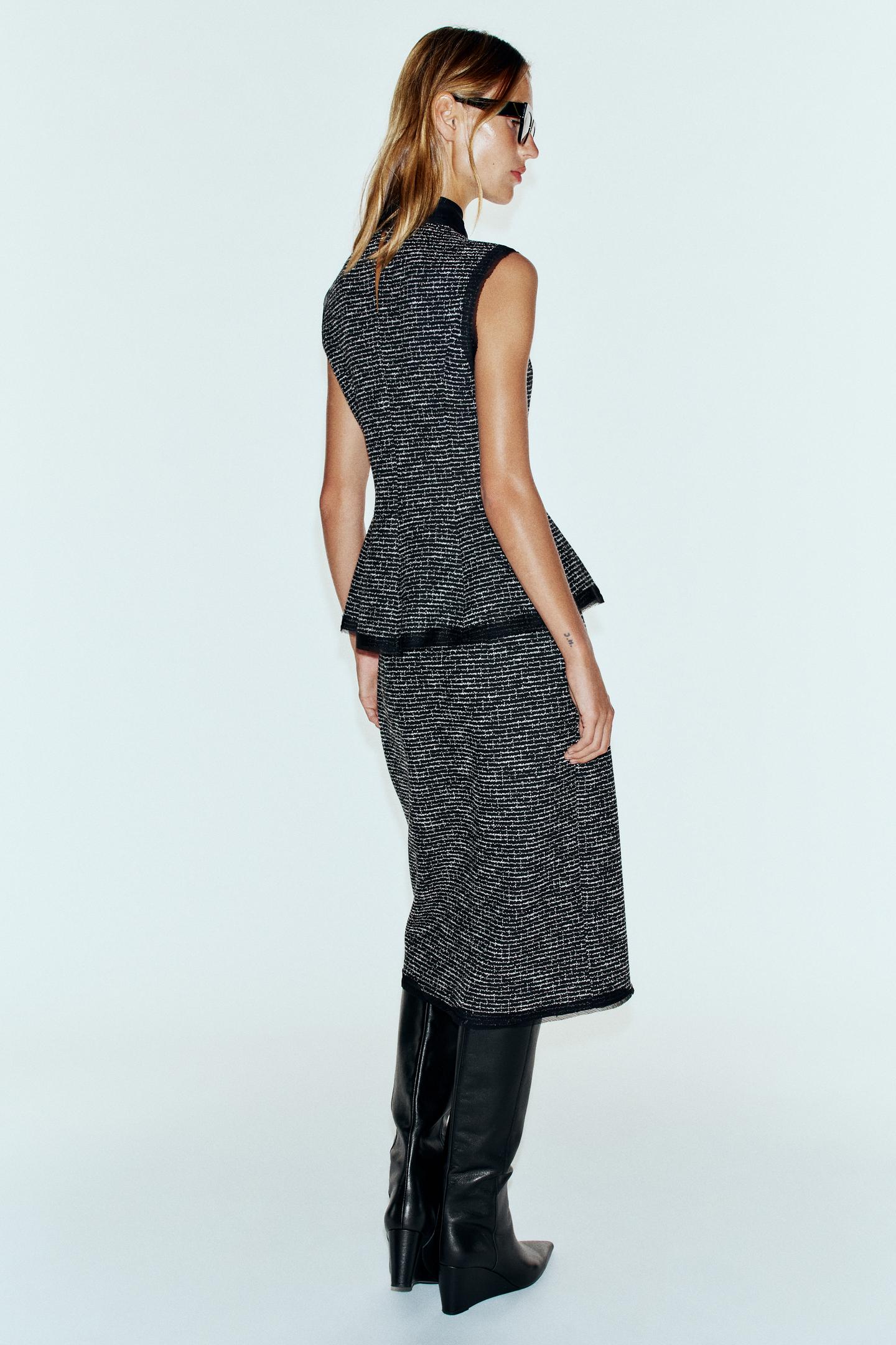 Женская юбка Zara Structured Combined MIDI, цвет: Чёрный / Белый — фото 6