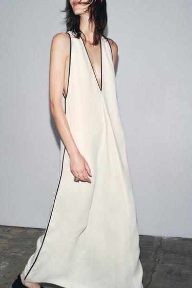 ZW COLLECTION LINEN BLEND TRIM DRESS - Ecru by Zara - Image 3
