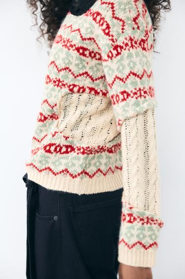 Zaras KABELSTICKAD TRÖJA MED JACQUARD - Flerfärgad