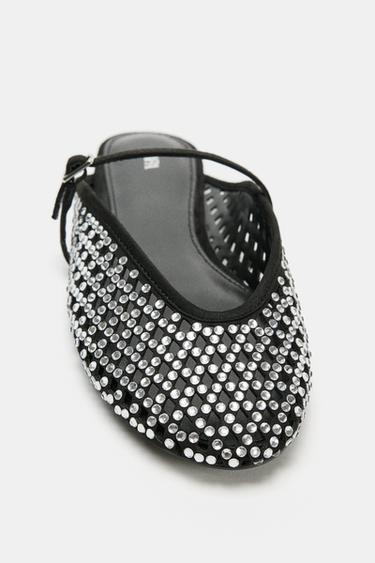 SLINGBACK BALLERINAS WITH RHINESTONES - Black by Zara