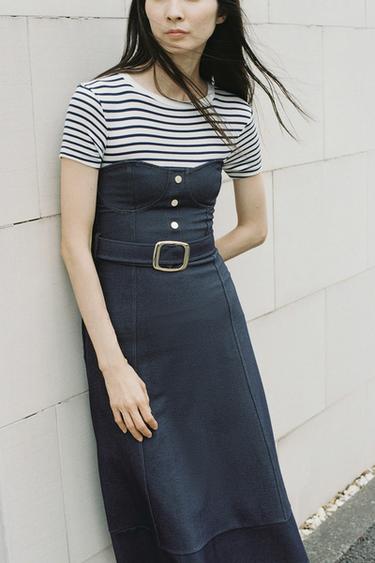 오프숄더 벨트 원피스 - Zara 인디고