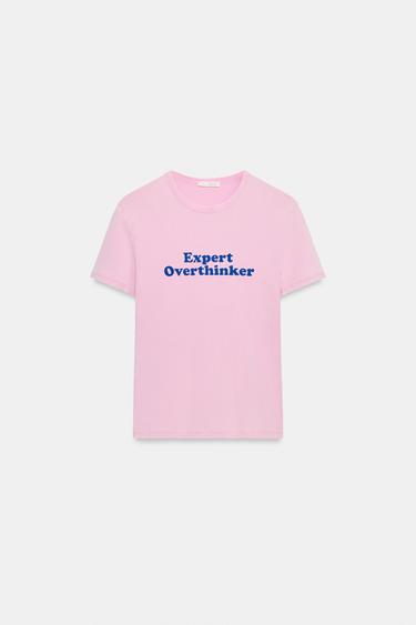 SHORT SLEEVE SLOGAN T-SHIRT - Pink by Zara