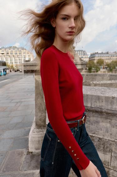 BASIC PLAIN KNIT JUMPER - Dark red by Zara