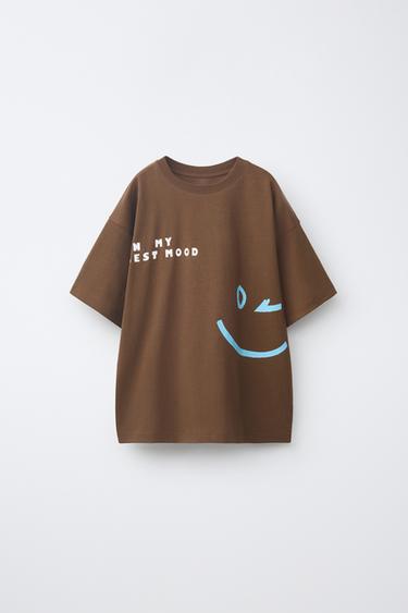 Zara SMILEY PRINT T-SHIRT - Brown