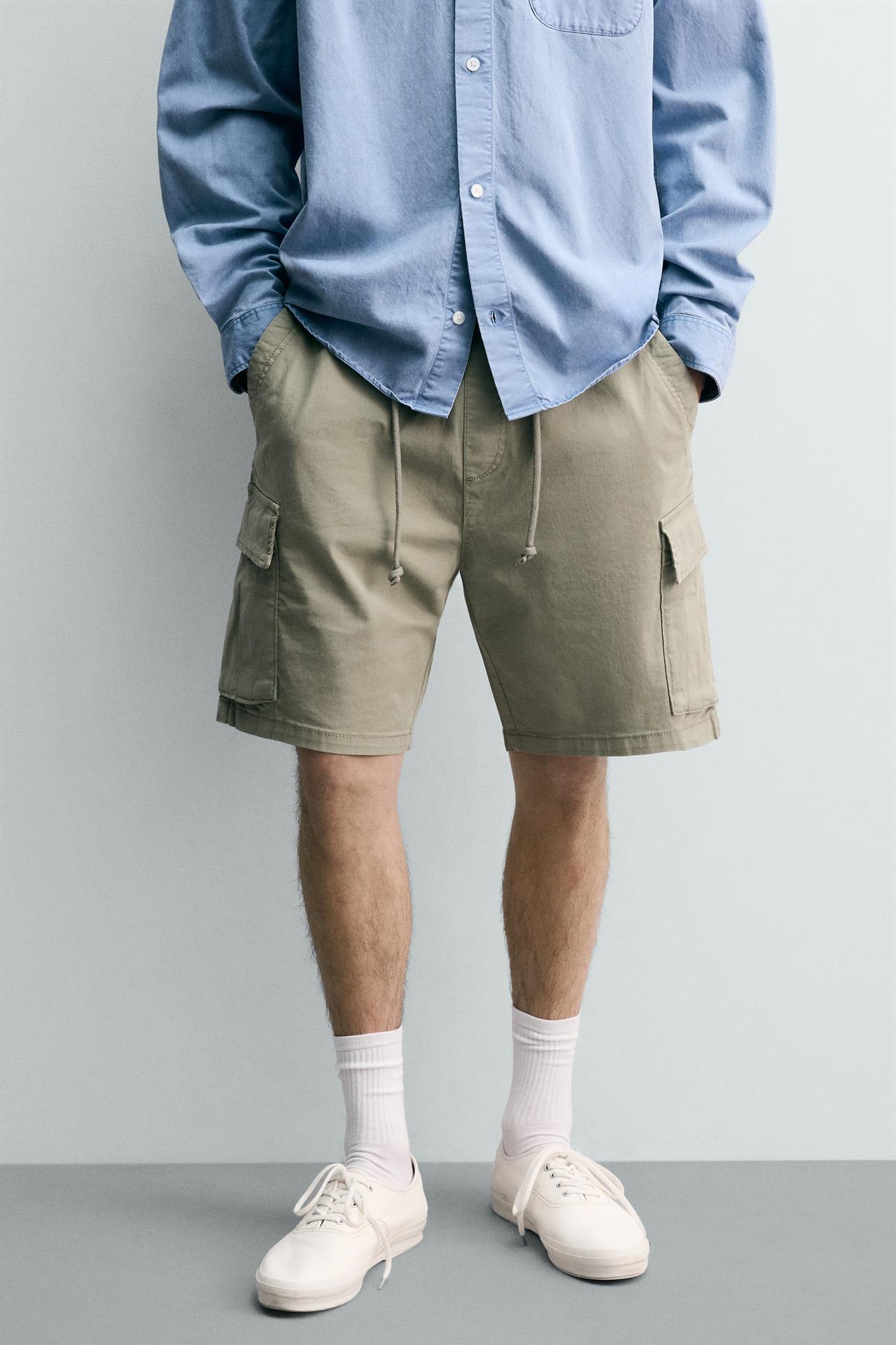 FADED RELAXED FIT CARGO BERMUDA SHORTS — Khaki