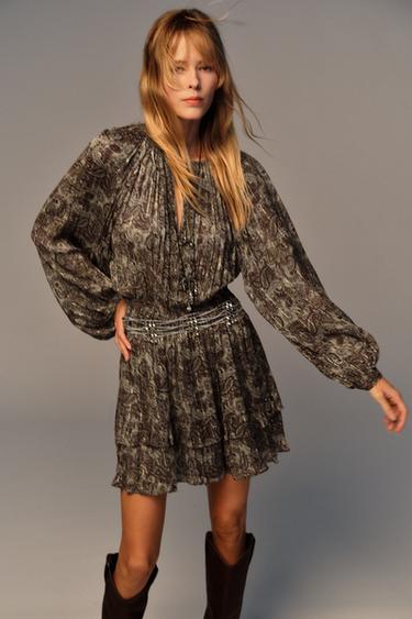 Zara METALLIC THREAD PRINTED MINI DRESS - Multicolored