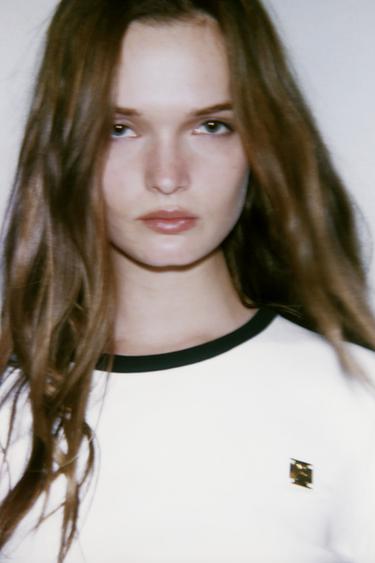 ZARA T-SHIRT WITH TRIM AND BROOCH - White by Zara - Image 3