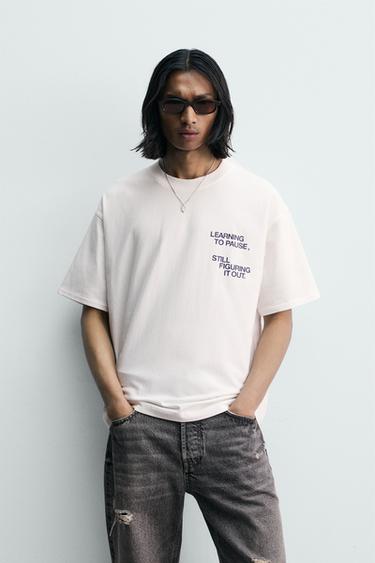 CONTRAST SLOGAN PRINT T-SHIRT - White by Zara - Image 1