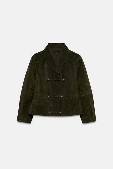 CAZADORA PIEL 100% ALAMARES - Khaki de Zara - Imagen 0