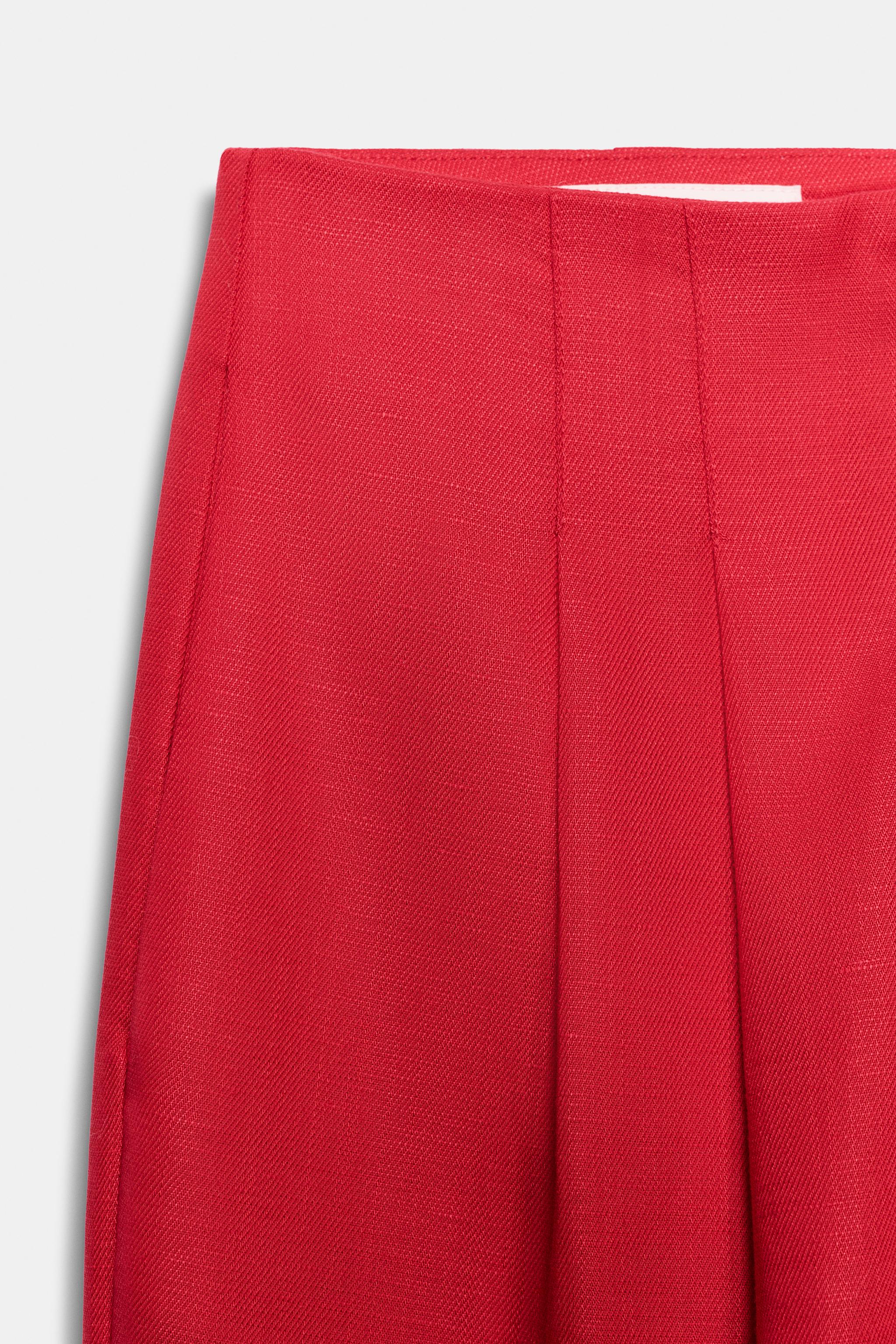 LINEN BLEND STRAIGHT-LEG TROUSERS - Red | ZARA Turkey