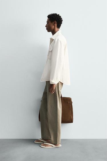 DENIM OVERSHIRT - Oyster-white by Zara - Image 3