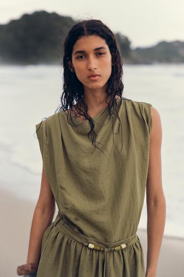 SLEEVELESS BLOUSE - Dark khaki by Zara