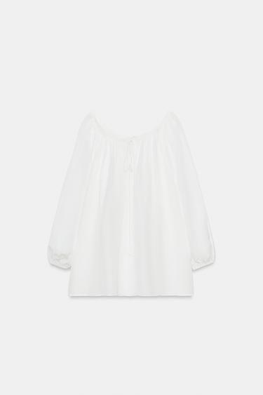 Zara ZW COLLECTION LINEN BLOUSE - White