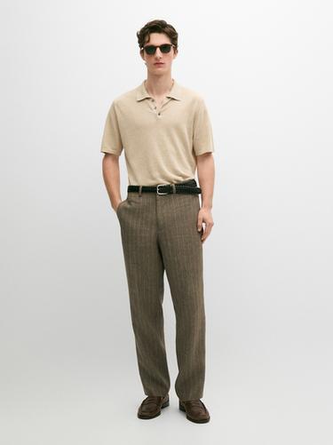 Zara Striped linen trousers - Green - Image 0