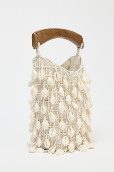 BEADED FABRIC BUCKET BAG - Light beige by Zara - Image 1