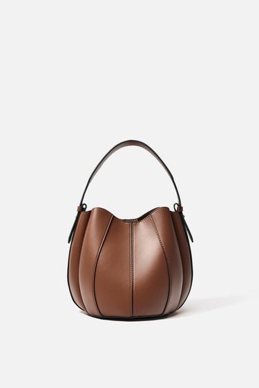 TOPSTITCH BUCKET BAG - Dark tan by Zara