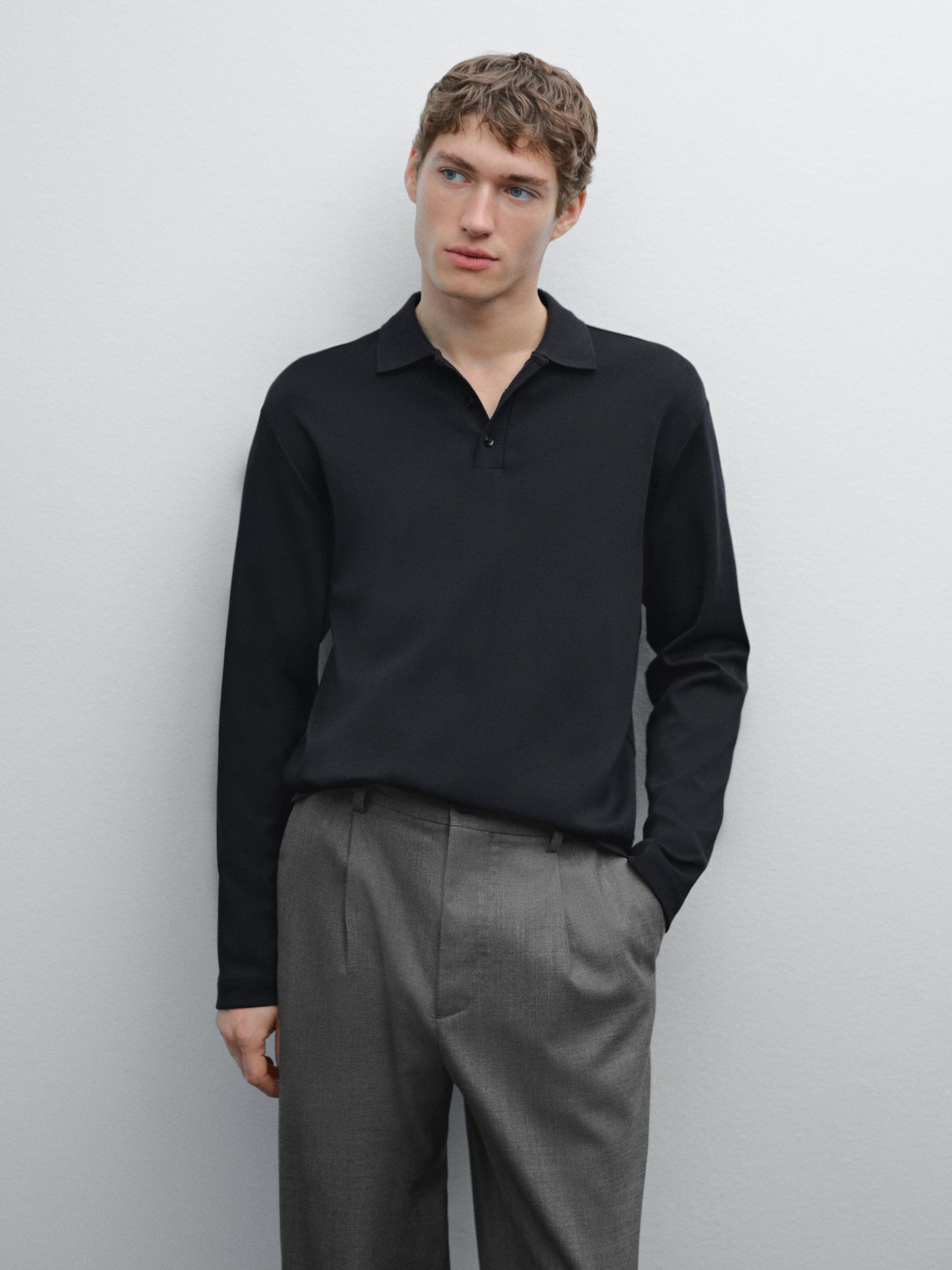 Knit cotton polo sweater - Navy blue | ZARA United States Knit cotton polo sweater - Navy blue | ZARA United States