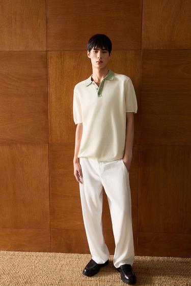 CONTRAST KNIT POLO SHIRT - Ecru / Green by Zara - Image 0