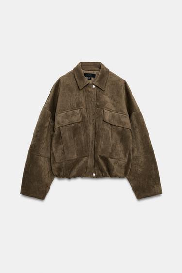BOMBER OVERSIZE EFFET DAIM À CAPUCHE - Kaki de Zara - Image 9