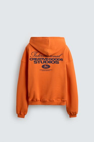 CONTRAST SLOGAN ZIP-UP HOODIE - Orange by Zara